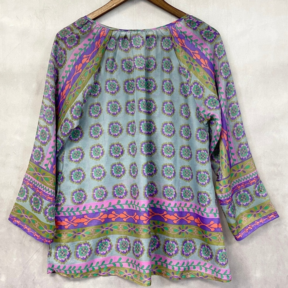 Natural Life Live Happy Boho Floral Tassel Peasant Top Women Small Flowy Indie - Picture 3 of 13